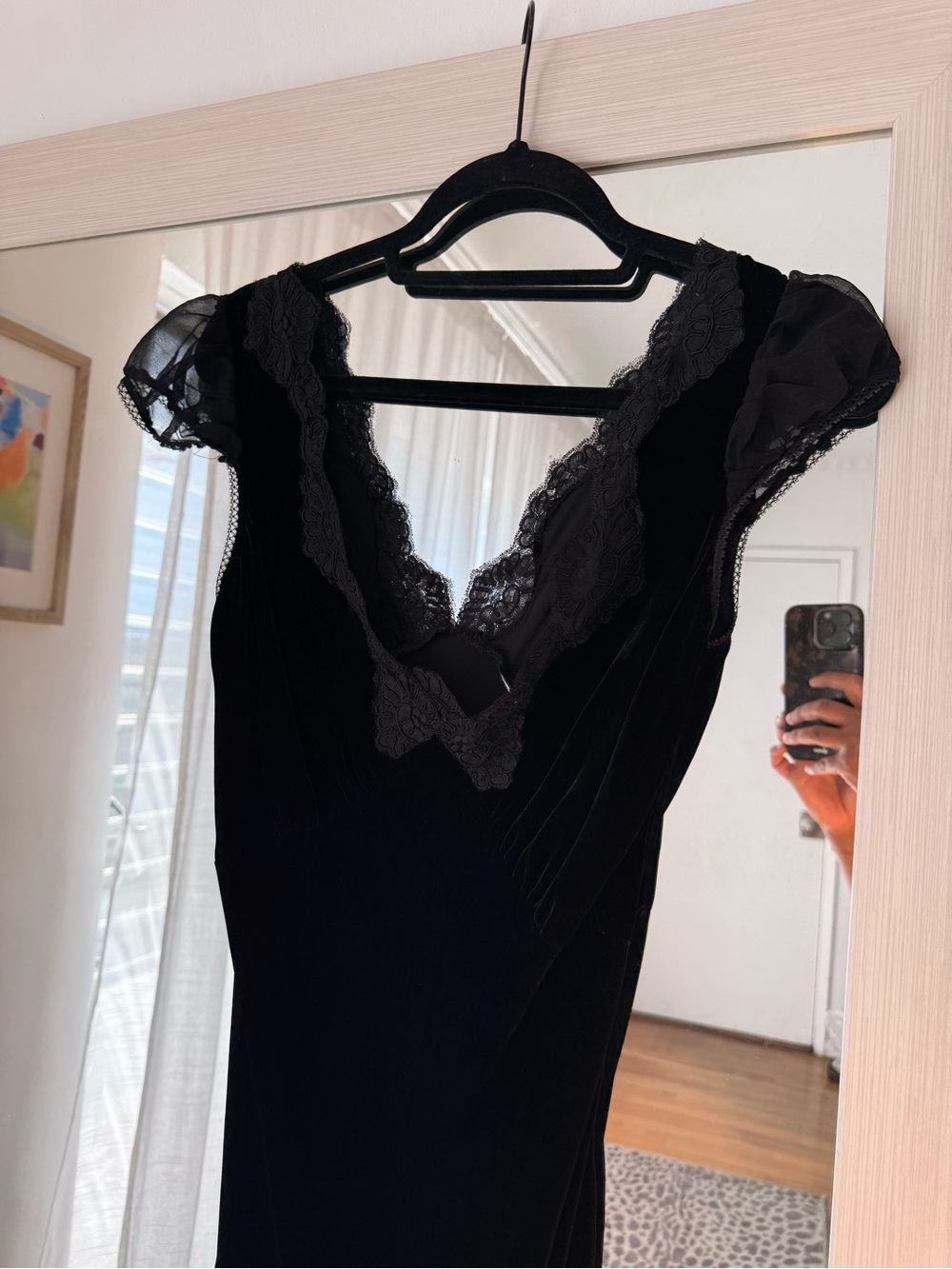 Vintage Betsey Johnson Milkmaid Black Velvet Lace-Trim Dress - Picture 5 of 7